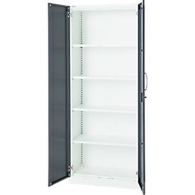 Büroschrank, 5 OH, abschließbar, mit aufliegenden Türen, B 800 mm, Basaltgrau/Verkehrsweiß