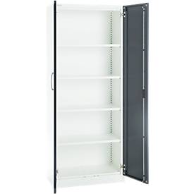 Büroschrank, 5 OH, abschließbar, mit aufliegenden Türen, B 800 mm, Basaltgrau/Verkehrsweiß