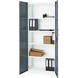 Büroschrank, 5 OH, abschließbar, mit aufliegenden Türen, B 800 mm, Basaltgrau/Verkehrsweiß
