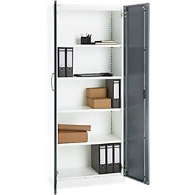 Büroschrank, 5 OH, abschließbar, mit aufliegenden Türen, B 800 mm, Basaltgrau/Verkehrsweiß