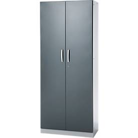 Büroschrank, 5 OH, abschließbar, mit aufliegenden Türen, B 800 mm, Basaltgrau/Weißalu