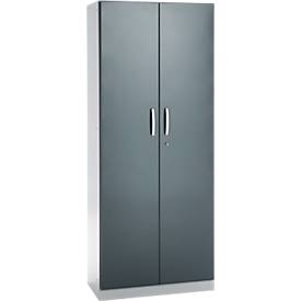Büroschrank, 5 OH, abschließbar, mit aufliegenden Türen, B 800 mm, Basaltgrau/Weißalu