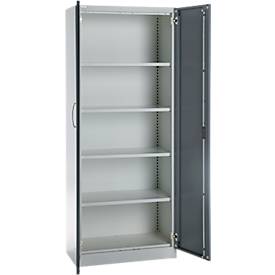 Büroschrank, 5 OH, abschließbar, mit aufliegenden Türen, B 800 mm, Basaltgrau/Weißalu