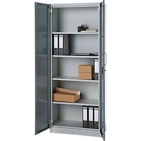 Büroschrank, 5 OH, abschließbar, mit aufliegenden Türen, B 800 mm, Basaltgrau/Weißalu