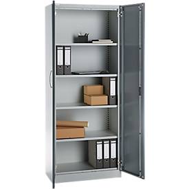 Büroschrank, 5 OH, abschließbar, mit aufliegenden Türen, B 800 mm, Basaltgrau/Weißalu