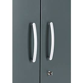 Büroschrank, 5 OH, abschließbar, mit aufliegenden Türen, B 800 mm, Basaltgrau/Weißalu