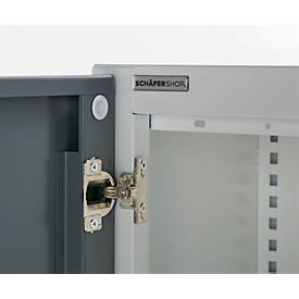 Büroschrank, 5 OH, abschließbar, mit aufliegenden Türen, B 800 mm, Basaltgrau/Weißalu