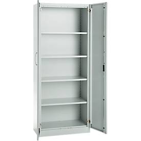 Büroschrank, 5 OH, abschließbar, mit aufliegenden Türen, B 800 mm, Lichtgrau
