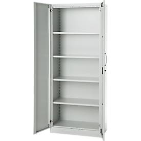 Büroschrank, 5 OH, abschließbar, mit aufliegenden Türen, B 800 mm, Lichtgrau