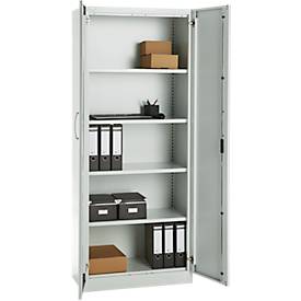 Büroschrank, 5 OH, abschließbar, mit aufliegenden Türen, B 800 mm, Lichtgrau