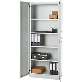 Büroschrank, 5 OH, abschließbar, mit aufliegenden Türen, B 800 mm, Lichtgrau