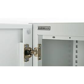 Büroschrank, 5 OH, abschließbar, mit aufliegenden Türen, B 800 mm, Lichtgrau