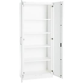 Büroschrank, 5 OH, abschließbar, mit aufliegenden Türen, B 800 mm, Verkehrsweiß