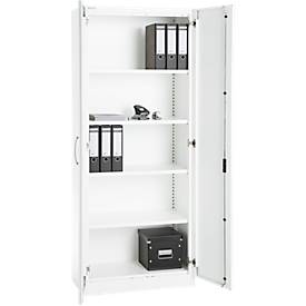 Büroschrank, 5 OH, abschließbar, mit aufliegenden Türen, B 800 mm, Verkehrsweiß