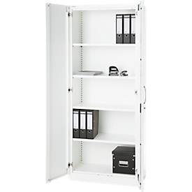 Büroschrank, 5 OH, abschließbar, mit aufliegenden Türen, B 800 mm, Verkehrsweiß