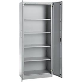 Büroschrank, 5 OH, abschließbar, mit aufliegenden Türen, B 800 mm, Weißalu