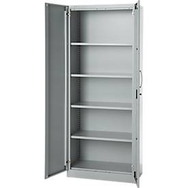Büroschrank, 5 OH, abschließbar, mit aufliegenden Türen, B 800 mm, Weißalu