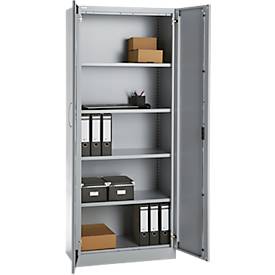 Büroschrank, 5 OH, abschließbar, mit aufliegenden Türen, B 800 mm, Weißalu