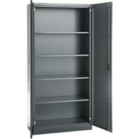 Büroschrank, 5 OH, abschließbar, mit aufliegenden Türen, B 950 mm, Basaltgrau