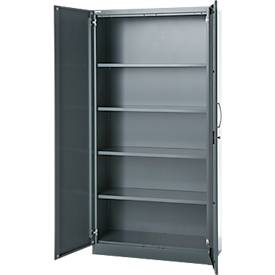 Büroschrank, 5 OH, abschließbar, mit aufliegenden Türen, B 950 mm, Basaltgrau
