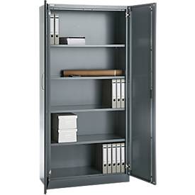 Büroschrank, 5 OH, abschließbar, mit aufliegenden Türen, B 950 mm, Basaltgrau