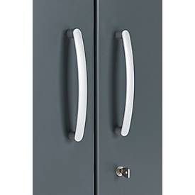 Büroschrank, 5 OH, abschließbar, mit aufliegenden Türen, B 950 mm, Basaltgrau