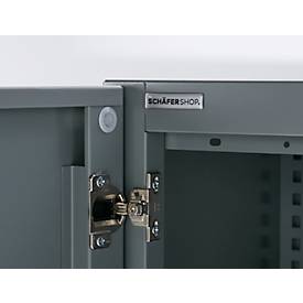Büroschrank, 5 OH, abschließbar, mit aufliegenden Türen, B 950 mm, Basaltgrau