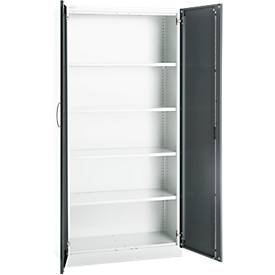 Büroschrank, 5 OH, abschließbar, mit aufliegenden Türen, B 950 mm, Basaltgrau/Verkehrsweiß
