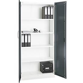 Büroschrank, 5 OH, abschließbar, mit aufliegenden Türen, B 950 mm, Basaltgrau/Verkehrsweiß
