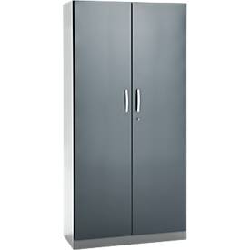 Büroschrank, 5 OH, abschließbar, mit aufliegenden Türen, B 950 mm, Basaltgrau/Weißalu