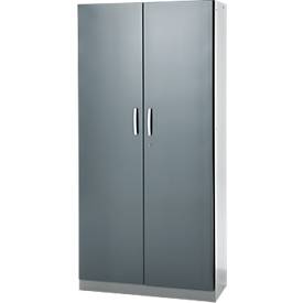 Büroschrank, 5 OH, abschließbar, mit aufliegenden Türen, B 950 mm, Basaltgrau/Weißalu