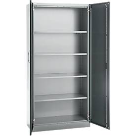 Büroschrank, 5 OH, abschließbar, mit aufliegenden Türen, B 950 mm, Basaltgrau/Weißalu