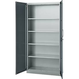 Büroschrank, 5 OH, abschließbar, mit aufliegenden Türen, B 950 mm, Basaltgrau/Weißalu