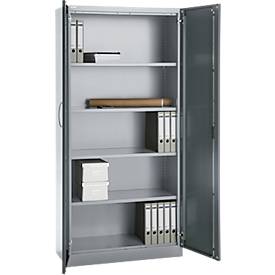 Büroschrank, 5 OH, abschließbar, mit aufliegenden Türen, B 950 mm, Basaltgrau/Weißalu