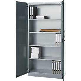 Büroschrank, 5 OH, abschließbar, mit aufliegenden Türen, B 950 mm, Basaltgrau/Weißalu