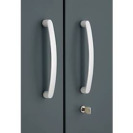 Büroschrank, 5 OH, abschließbar, mit aufliegenden Türen, B 950 mm, Basaltgrau/Weißalu