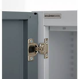 Büroschrank, 5 OH, abschließbar, mit aufliegenden Türen, B 950 mm, Basaltgrau/Weißalu
