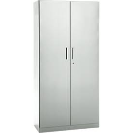 Büroschrank, 5 OH, abschließbar, mit aufliegenden Türen, B 950 mm, Lichtgrau