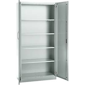 Büroschrank, 5 OH, abschließbar, mit aufliegenden Türen, B 950 mm, Lichtgrau