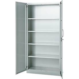 Büroschrank, 5 OH, abschließbar, mit aufliegenden Türen, B 950 mm, Lichtgrau