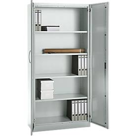 Büroschrank, 5 OH, abschließbar, mit aufliegenden Türen, B 950 mm, Lichtgrau