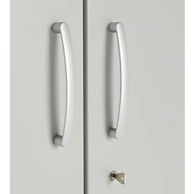 Büroschrank, 5 OH, abschließbar, mit aufliegenden Türen, B 950 mm, Lichtgrau