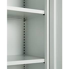 Büroschrank, 5 OH, abschließbar, mit aufliegenden Türen, B 950 mm, Lichtgrau