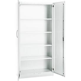 Büroschrank, 5 OH, abschließbar, mit aufliegenden Türen, B 950 mm, Verkehrsweiß