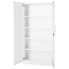 Büroschrank, 5 OH, abschließbar, mit aufliegenden Türen, B 950 mm, Verkehrsweiß