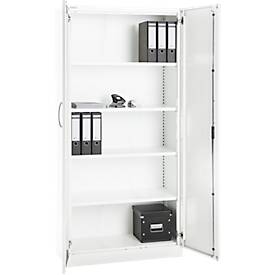 Büroschrank, 5 OH, abschließbar, mit aufliegenden Türen, B 950 mm, Verkehrsweiß