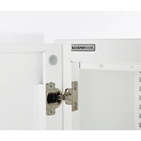 Büroschrank, 5 OH, abschließbar, mit aufliegenden Türen, B 950 mm, Verkehrsweiß