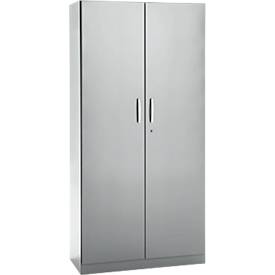 Büroschrank, 5 OH, abschließbar, mit aufliegenden Türen, B 950 mm, Weißalu