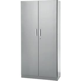 Büroschrank, 5 OH, abschließbar, mit aufliegenden Türen, B 950 mm, Weißalu