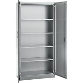 Büroschrank, 5 OH, abschließbar, mit aufliegenden Türen, B 950 mm, Weißalu